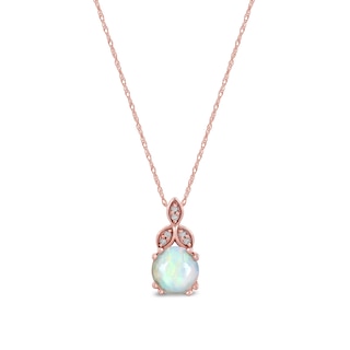 6.0mm Opal and Diamond Accent Leaf-Top Trio Pendant in 10K Rose Gold