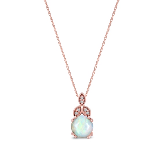 6.0mm Opal and Diamond Accent Leaf-Top Trio Pendant in 10K Rose Gold