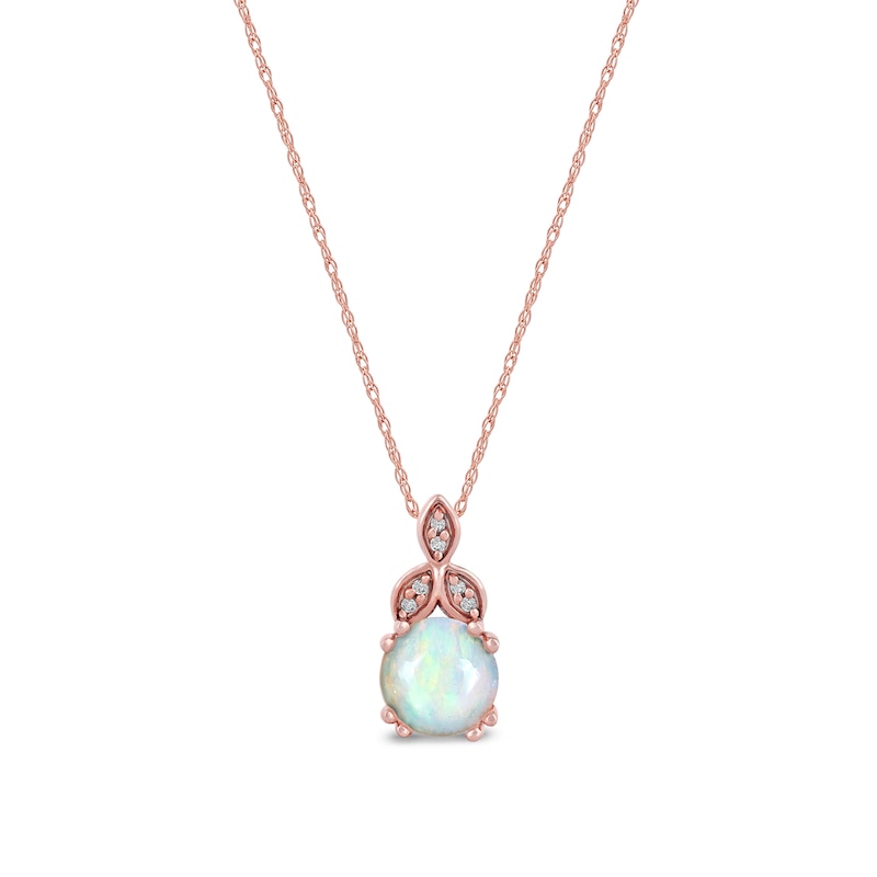 6.0mm Opal and Diamond Accent Leaf-Top Trio Pendant in 10K Rose Gold|Peoples Jewellers