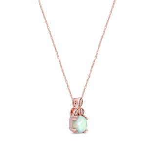 6.0mm Opal and Diamond Accent Leaf-Top Trio Pendant in 10K Rose Gold