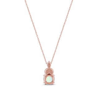 6.0mm Opal and Diamond Accent Leaf-Top Trio Pendant in 10K Rose Gold