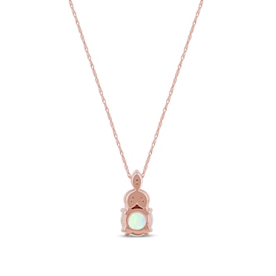 6.0mm Opal and Diamond Accent Leaf-Top Trio Pendant in 10K Rose Gold