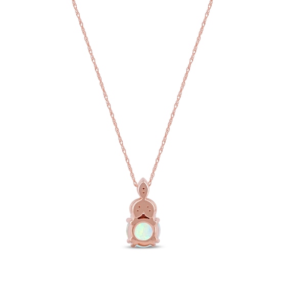 6.0mm Opal and Diamond Accent Leaf-Top Trio Pendant in 10K Rose Gold