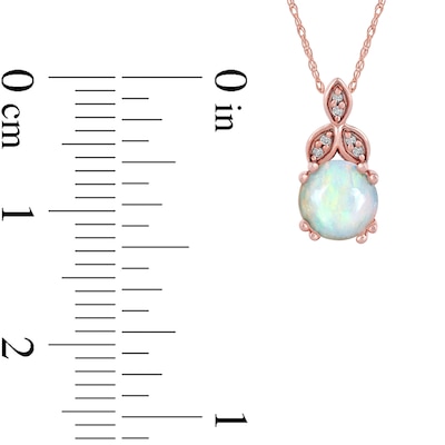 6.0mm Opal and Diamond Accent Leaf-Top Trio Pendant in 10K Rose Gold