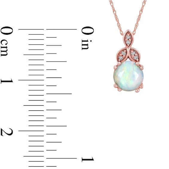 6.0mm Opal and Diamond Accent Leaf-Top Trio Pendant in 10K Rose Gold