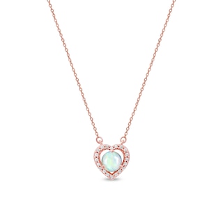 5.0mm Opal and 0.07 CT. T.W. Diamond Frame Heart Necklace in 10K Rose Gold