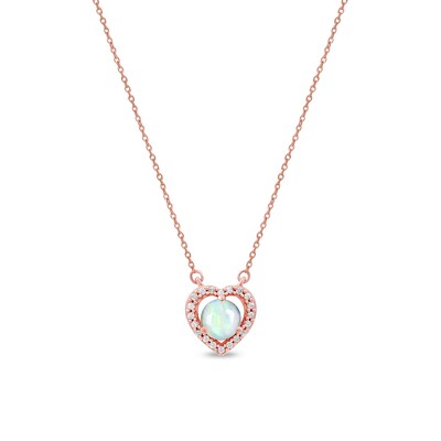 5.0mm Opal and 0.07 CT. T.W. Diamond Frame Heart Necklace in 10K Rose Gold