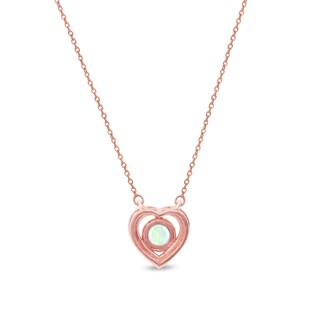 5.0mm Opal and 0.07 CT. T.W. Diamond Frame Heart Necklace in 10K Rose Gold