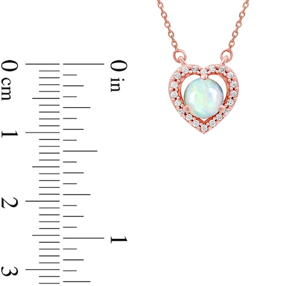 5.0mm Opal and 0.07 CT. T.W. Diamond Frame Heart Necklace in 10K Rose Gold