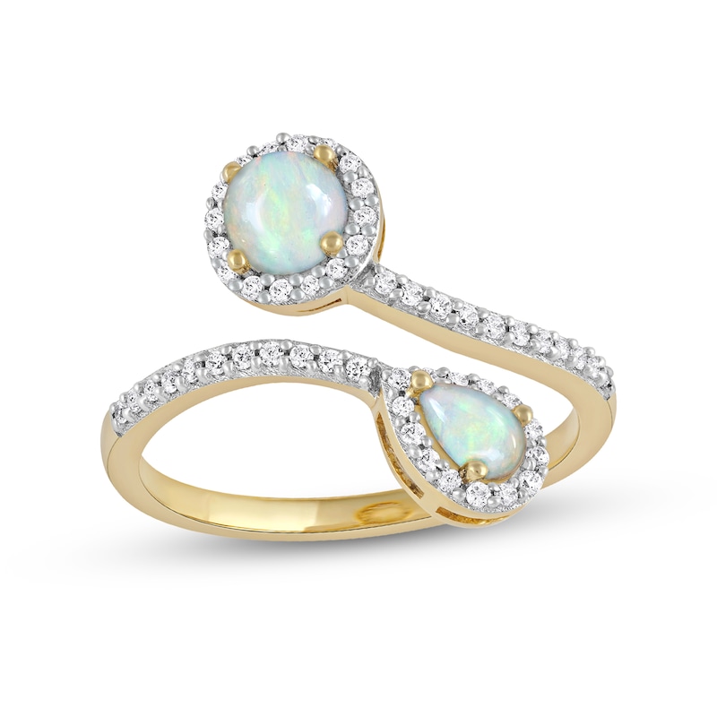 Pear-Shaped and Round Opal with 0.23 CT. T.W. Diamond Frame Toi et Moi Bypass Wrap Ring in 10K Gold|Peoples Jewellers