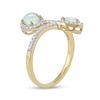 Pear-Shaped and Round Opal with 0.23 CT. T.W. Diamond Frame Toi et Moi Bypass Wrap Ring in 10K Gold