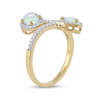 Pear-Shaped and Round Opal with 0.23 CT. T.W. Diamond Frame Toi et Moi Bypass Wrap Ring in 10K Gold