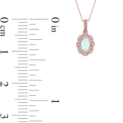 Oval Opal and Diamond Accent Scallop Frame Art Deco Pendant in 10K Rose Gold