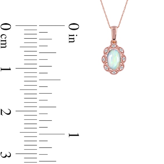 Oval Opal and Diamond Accent Scallop Frame Art Deco Pendant in 10K Rose Gold