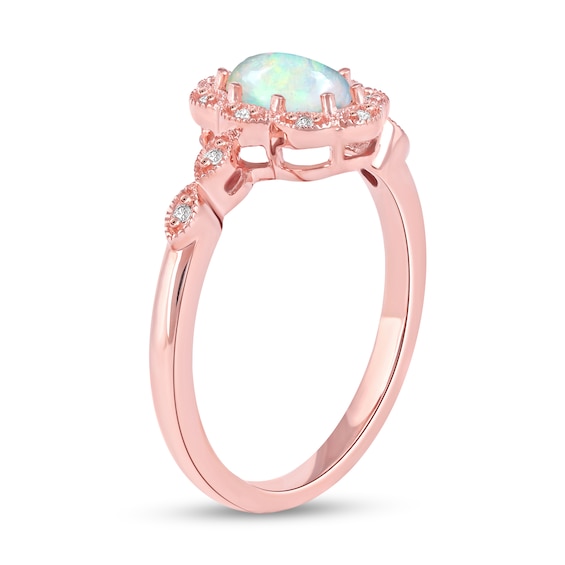 Oval Opal and 0.04 CT. T.W. Diamond Scallop Frame Art Deco Ring in 10K Rose Gold