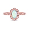 Oval Opal and 0.04 CT. T.W. Diamond Scallop Frame Art Deco Ring in 10K Rose Gold