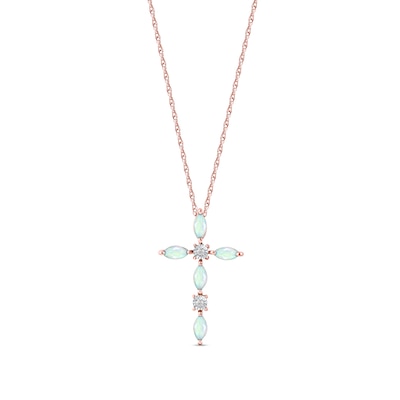 Marquise Opal and Diamond Accent Cross Pendant in 10K Rose Gold