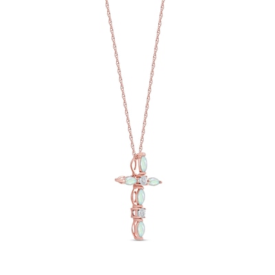 Marquise Opal and Diamond Accent Cross Pendant in 10K Rose Gold