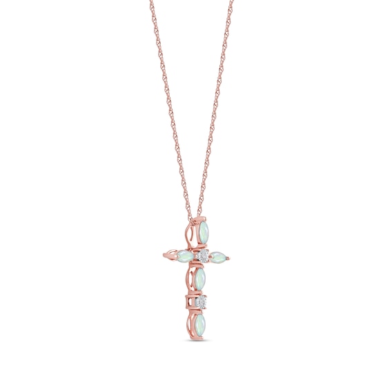 Marquise Opal and Diamond Accent Cross Pendant in 10K Rose Gold