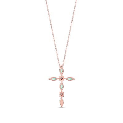 Marquise Opal and Diamond Accent Cross Pendant in 10K Rose Gold