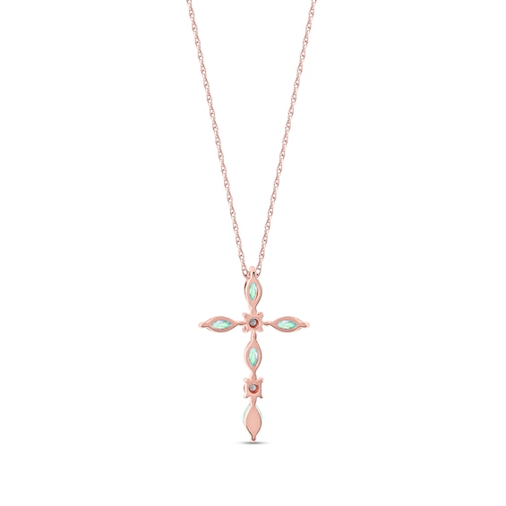 Marquise Opal and Diamond Accent Cross Pendant in 10K Rose Gold