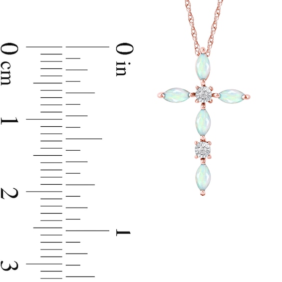 Marquise Opal and Diamond Accent Cross Pendant in 10K Rose Gold