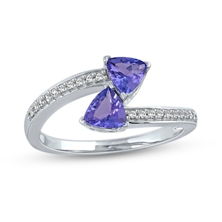 5.0mm Trillion-Cut Tanzanite and 0.086 CT. T.W. Diamond Toi et Moi Bypass Wrap Ring in 10K White Gold