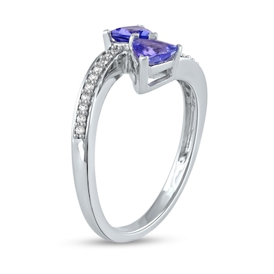 5.0mm Trillion-Cut Tanzanite and 0.086 CT. T.W. Diamond Toi et Moi Bypass Wrap Ring in 10K White Gold