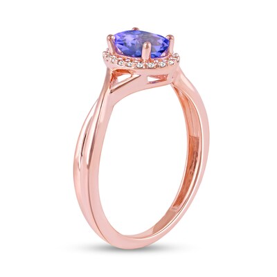 Oval Tanzanite and 0.04 CT. T.W. Diamond Frame Twist Shank Ring in 10K Rose Gold