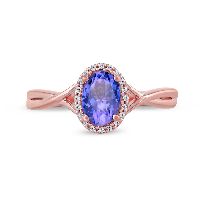 Oval Tanzanite and 0.04 CT. T.W. Diamond Frame Twist Shank Ring in 10K Rose Gold|Peoples Jewellers