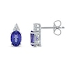 Thumbnail Image 1 of Oval Tanzanite and 0.04 CT. T.W. Diamond Tri-Top Stud Earrings in 10K White Gold