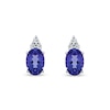 Thumbnail Image 2 of Oval Tanzanite and 0.04 CT. T.W. Diamond Tri-Top Stud Earrings in 10K White Gold