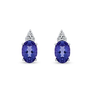 Oval Tanzanite and 0.04 CT. T.W. Diamond Tri-Top Stud Earrings in 10K White Gold