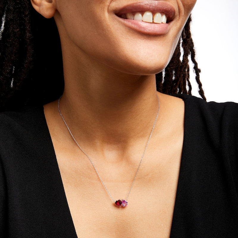 Heart-Shaped Lab-Created Ruby and Pear-Shaped Pink Lab-Created Sapphire Two Stone Necklace in 10K White Gold|Peoples Jewellers