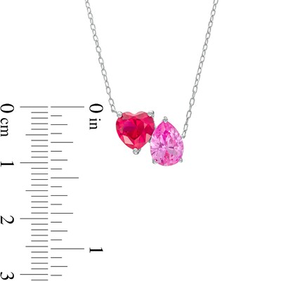 Heart-Shaped Lab-Created Ruby and Pear-Shaped Pink Lab-Created Sapphire Two Stone Necklace in 10K White Gold