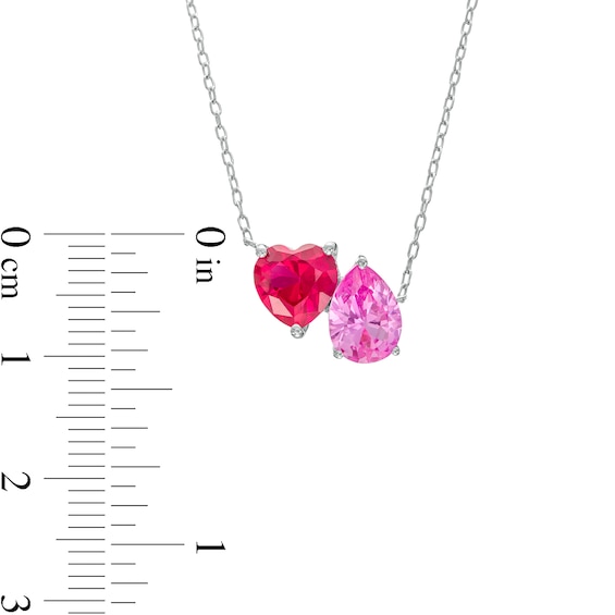 Heart-Shaped Lab-Created Ruby and Pear-Shaped Pink Lab-Created Sapphire Two Stone Necklace in 10K White Gold