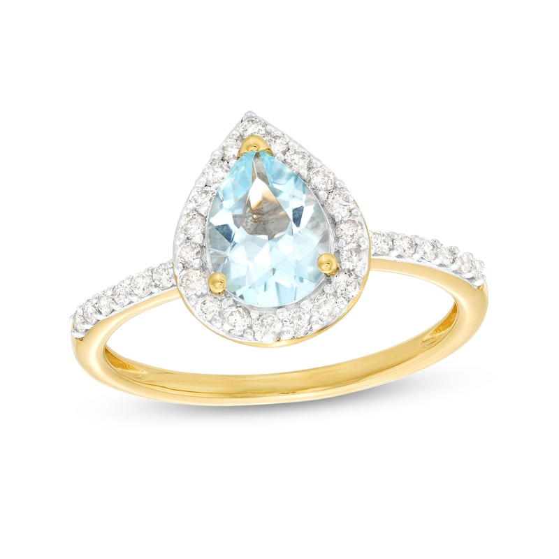 Pear-Shaped Aquamarine and 0.29 CT. T.W. Diamond Frame Ring in 10K Gold|Peoples Jewellers