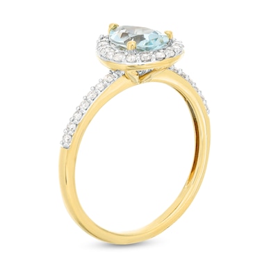 Pear-Shaped Aquamarine and 0.29 CT. T.W. Diamond Frame Ring in 10K Gold