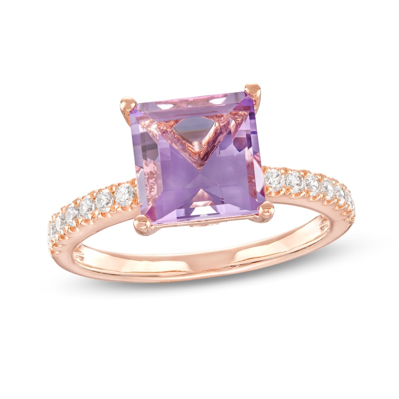 8.0mm Princess-Cut Pink Quartz and 0.25 CT. T.W. Diamond Engagement Ring in 14K Rose Gold|Peoples Jewellers