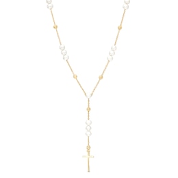 Oval Freshwater Cultured Pearl Cross Station &quot;Y&quot; Necklace in 10K Gold