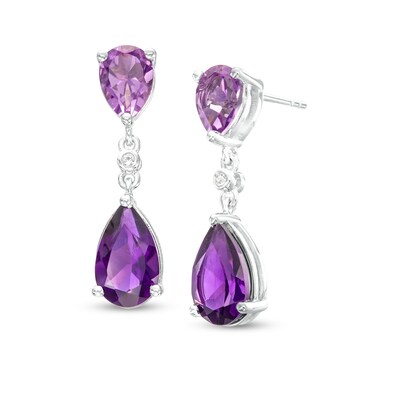 Pear-Shaped Amethyst, Lavender Quartz and White Topaz Drop Earrings in Sterling Silver