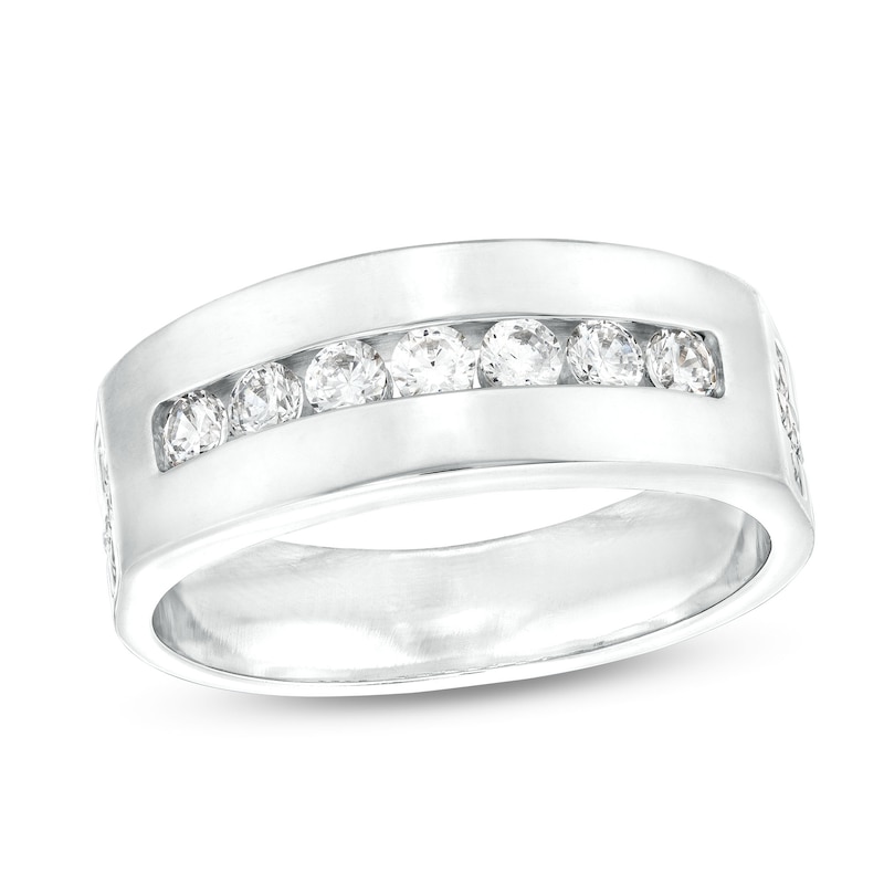 Men's 0.62 CT. T.W. Diamond Seven Stone with Cross Side Accent Wedding Band in 10K White Gold|Peoples Jewellers