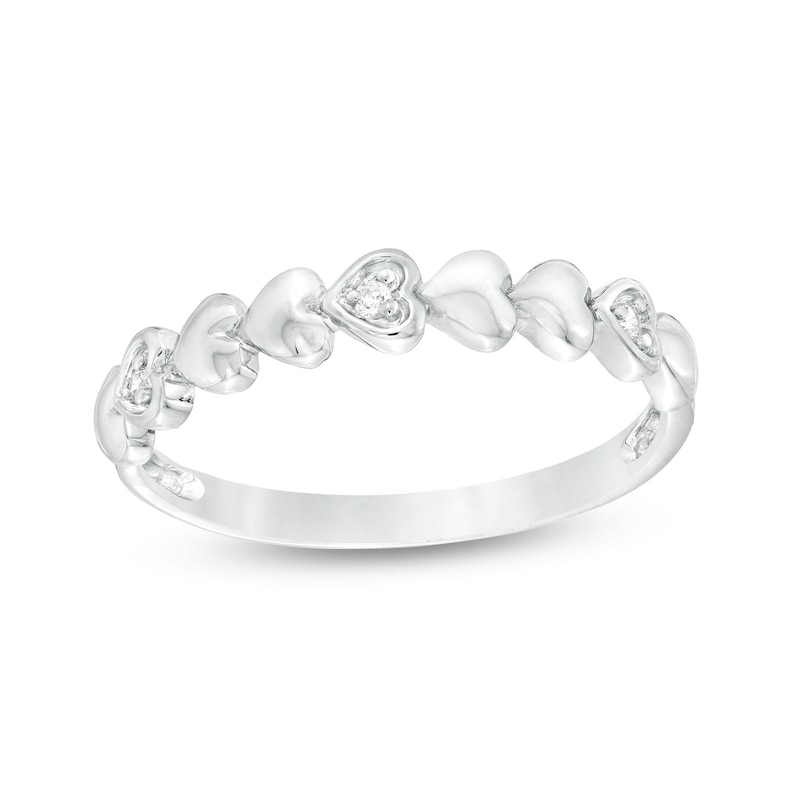 Diamond Accent Alternating Puff Heart Anniversary Band in 10K Gold|Peoples Jewellers