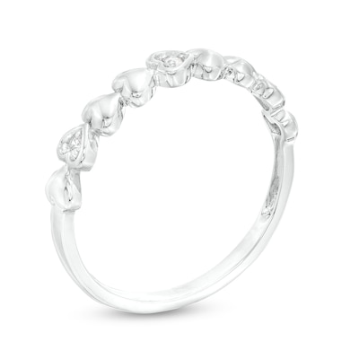 Diamond Accent Alternating Puff Heart Anniversary Band in 10K Gold