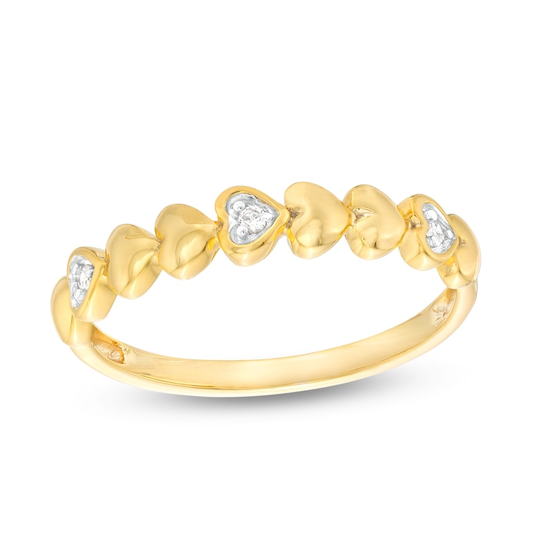 Main Image 1 of Diamond Accent Alternating Puff Heart Anniversary Band in 10K Gold