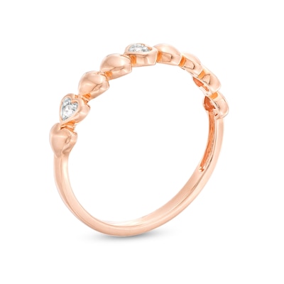 Diamond Accent Alternating Puff Heart Anniversary Band in 10K Rose Gold