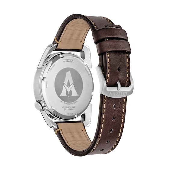 Men's Citizen Disney Avatar Eco-Drive® Brown Leather Strap Watch with Blue Dial (Model: AW2060-02W)