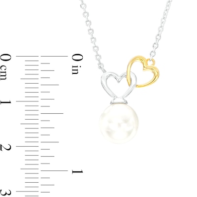 Freshwater Cultured Pearl Heart Link Necklace in Sterling Silver and 10K Gold