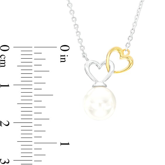 Freshwater Cultured Pearl Heart Link Necklace in Sterling Silver and 10K Gold