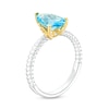 Thumbnail Image 2 of Pear-Shaped Swiss Blue Topaz Solitaire Rope-Textured Shank Ring in Sterling Silver and 10K Gold